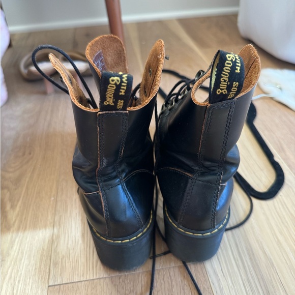 Dr. Martens Black Combat Moto Boots with Platform Sole Leona - Picture 2 of 5